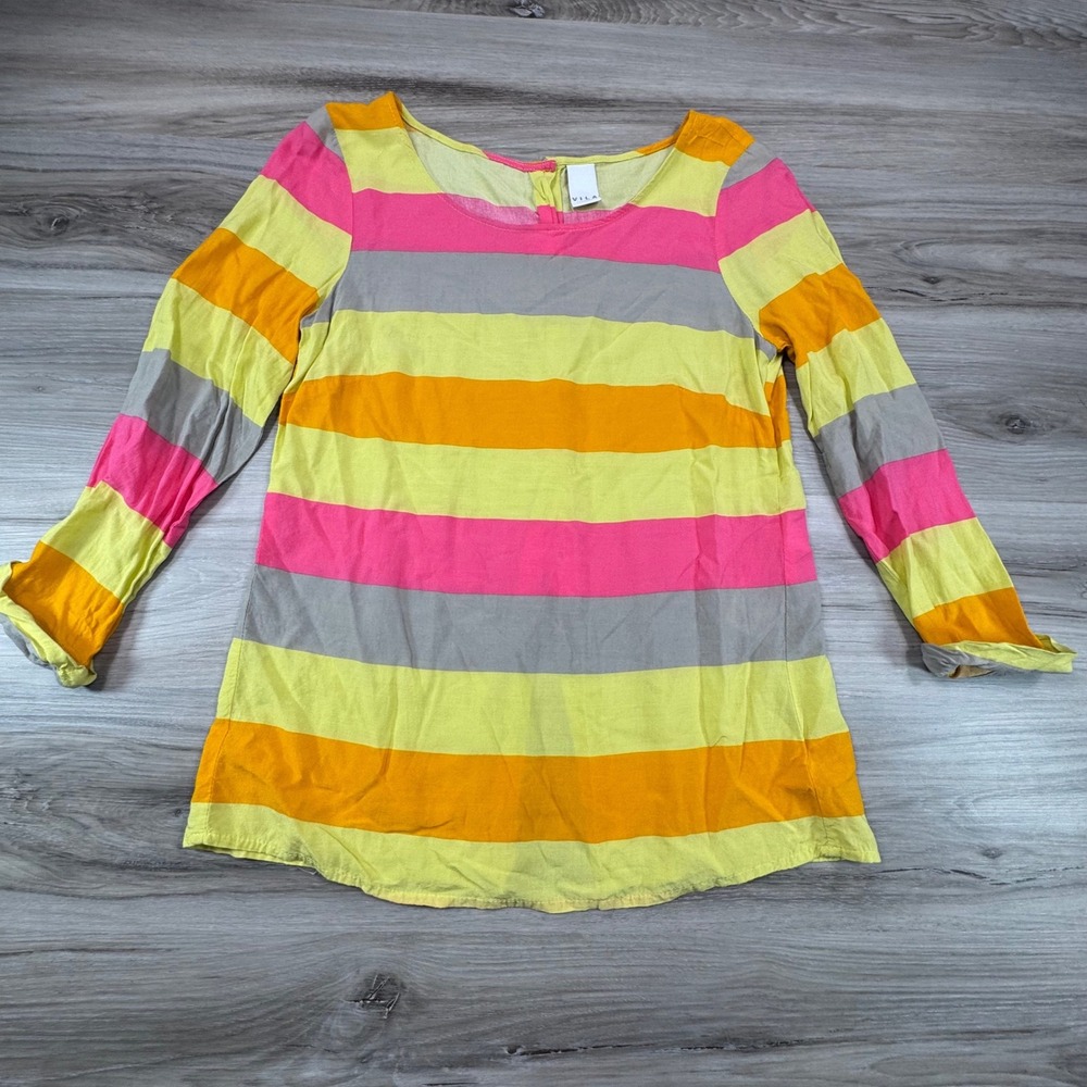 VILA Clothes Striped Long Sleeve Button Front Tunic Top S Vibrant Boho Festival‎